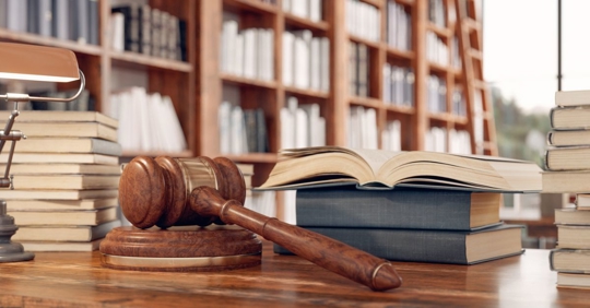 gavel and law books on a table